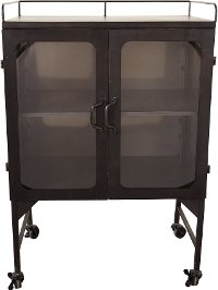 Retro Black Metal and Glass Cabinet on Casters