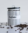 White and Black Lidded Caffeine Ceramic Canister
