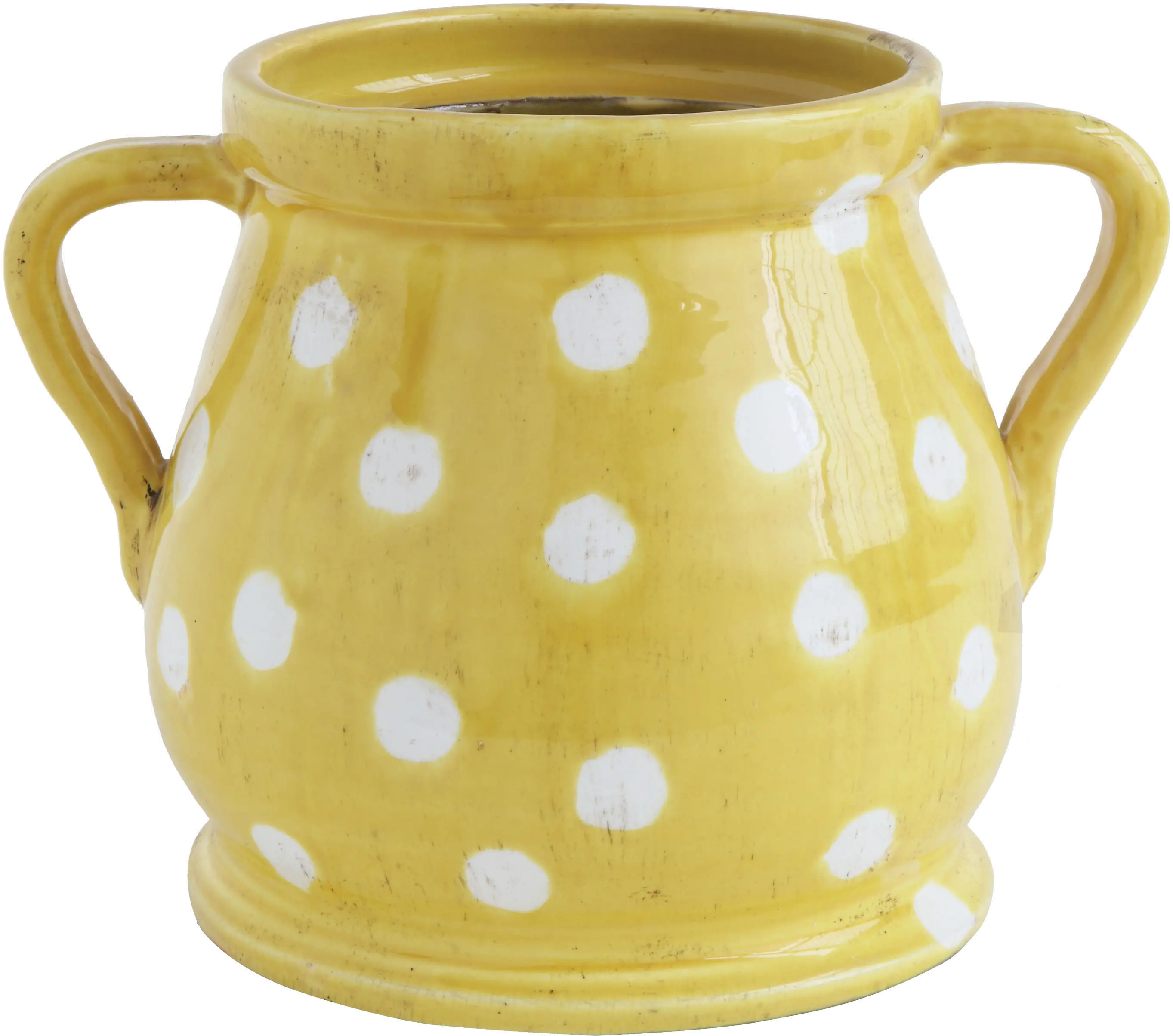 Decorative Yellow and White Terracotta Planter with Handles-1