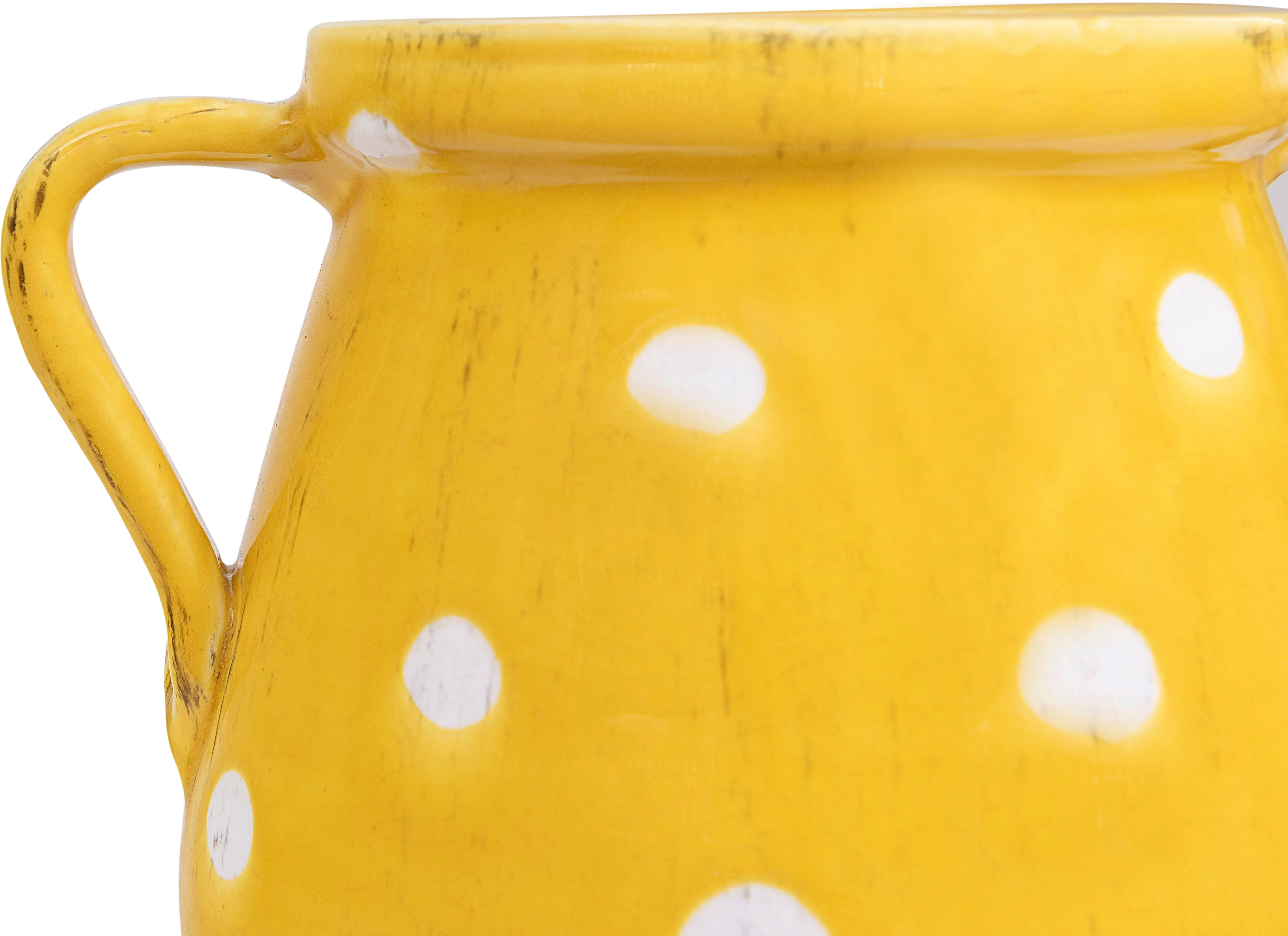 Decorative Yellow and White Terracotta Planter with Handles-2