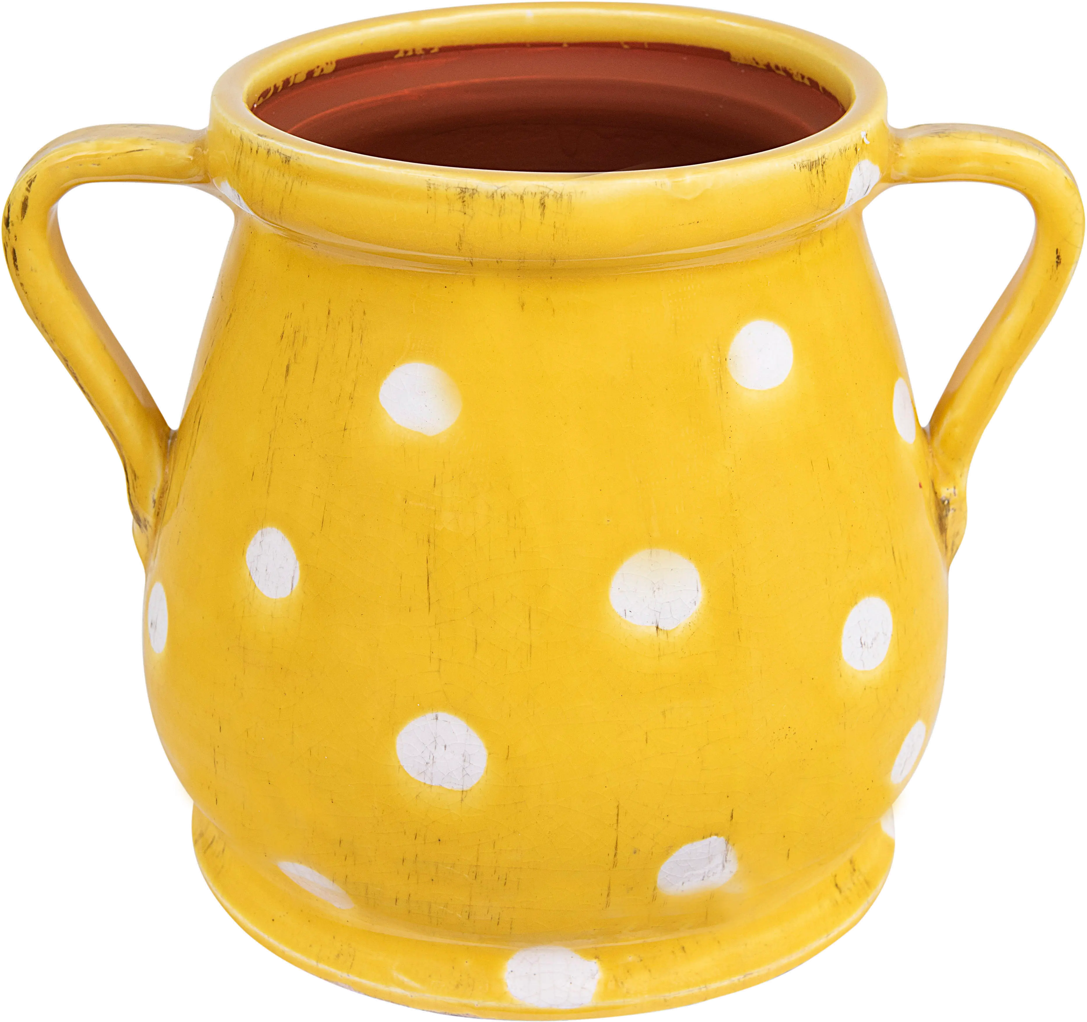 Decorative Yellow and White Terracotta Planter with Handles-3
