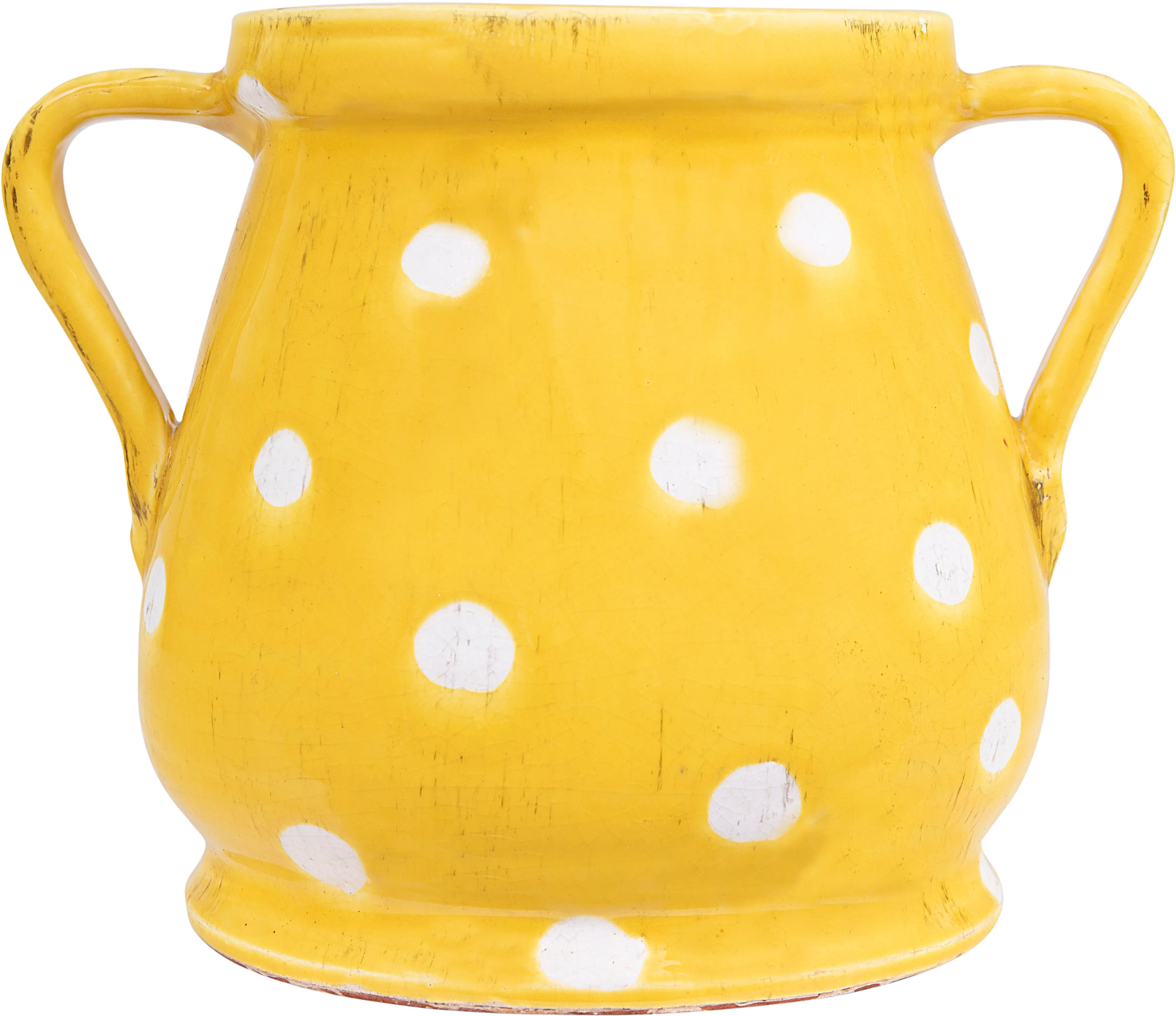 Decorative Yellow and White Terracotta Planter with Handles-5