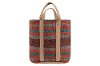 Coral and Teal Striped Jute Bag with Handles
