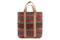 DA9791/JUTEBAG Coral and Teal Striped Jute Bag with Handles