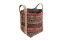 Coral and Teal Striped Jute Bag with Handles-2