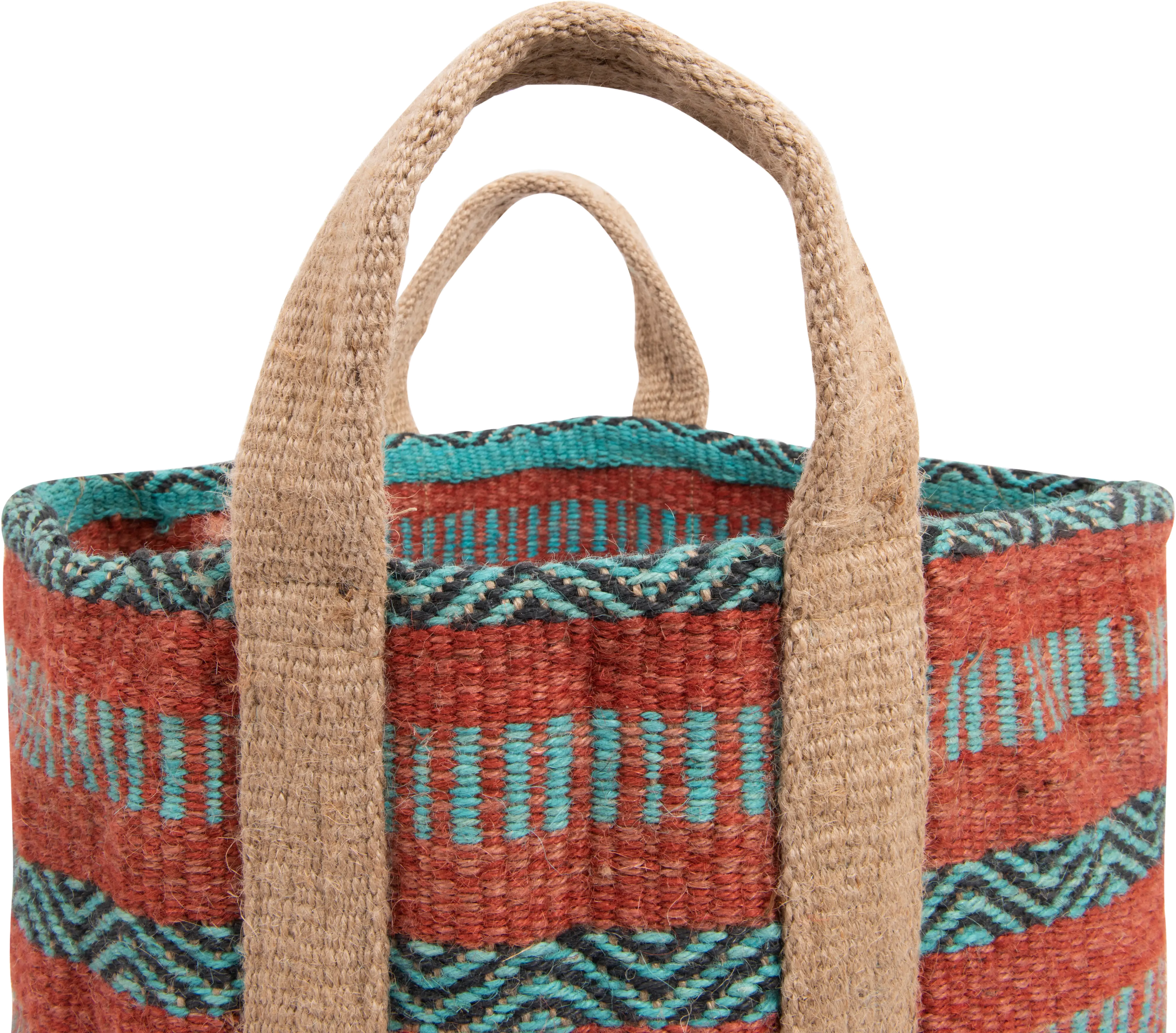 Coral and Teal Striped Jute Bag with Handles-3