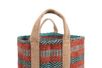 Coral and Teal Striped Jute Bag with Handles-3