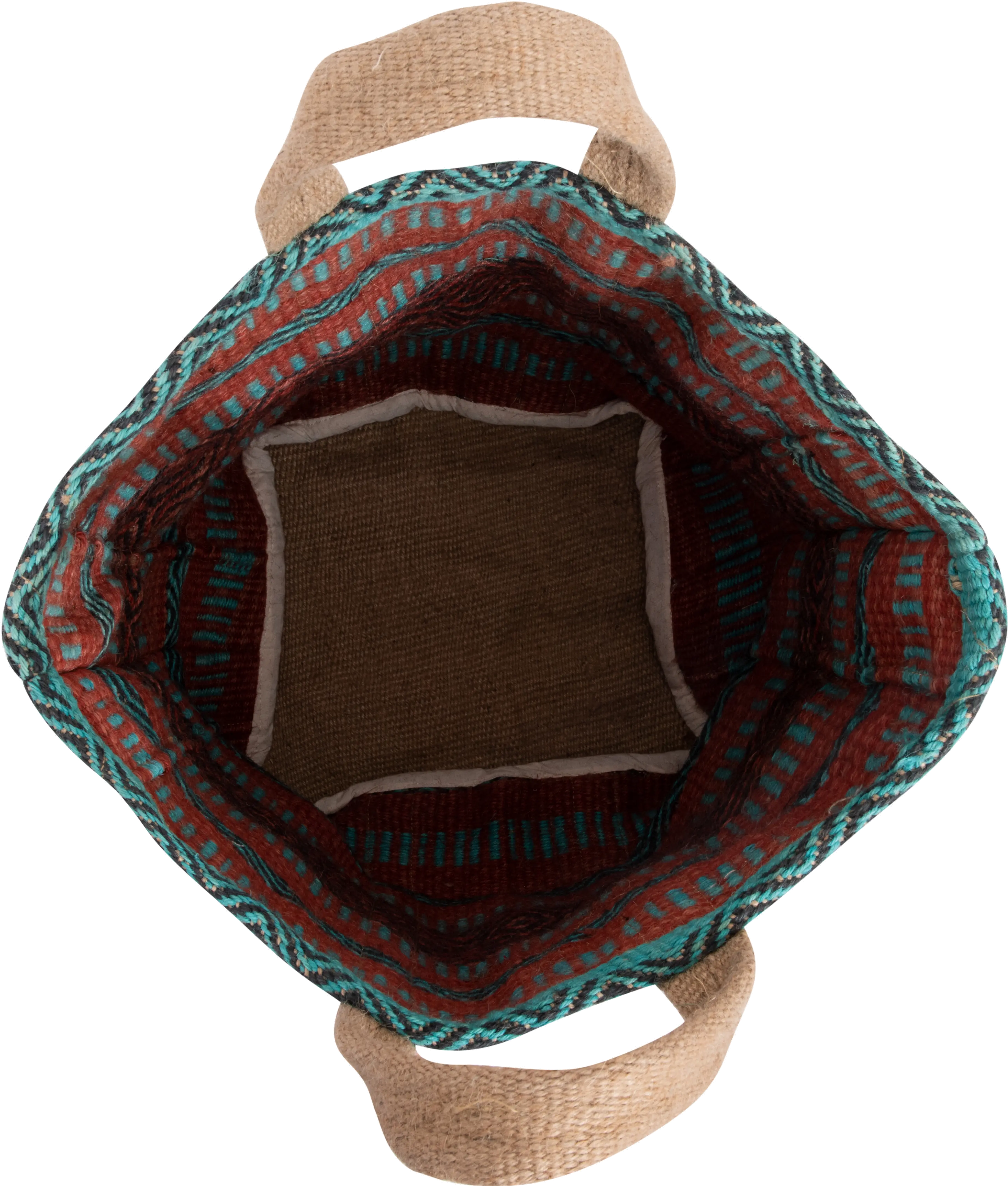 Coral and Teal Striped Jute Bag with Handles-4