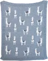 Gray Cotton Knit Llama Throw Blanket