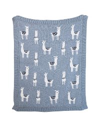 Gray Cotton Knit Llama Throw Blanket
