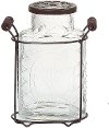 7 Inch Glass Vase with Metal Frog Lid and Handles
