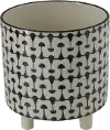 8 Inch Black and White Stoneware Planter