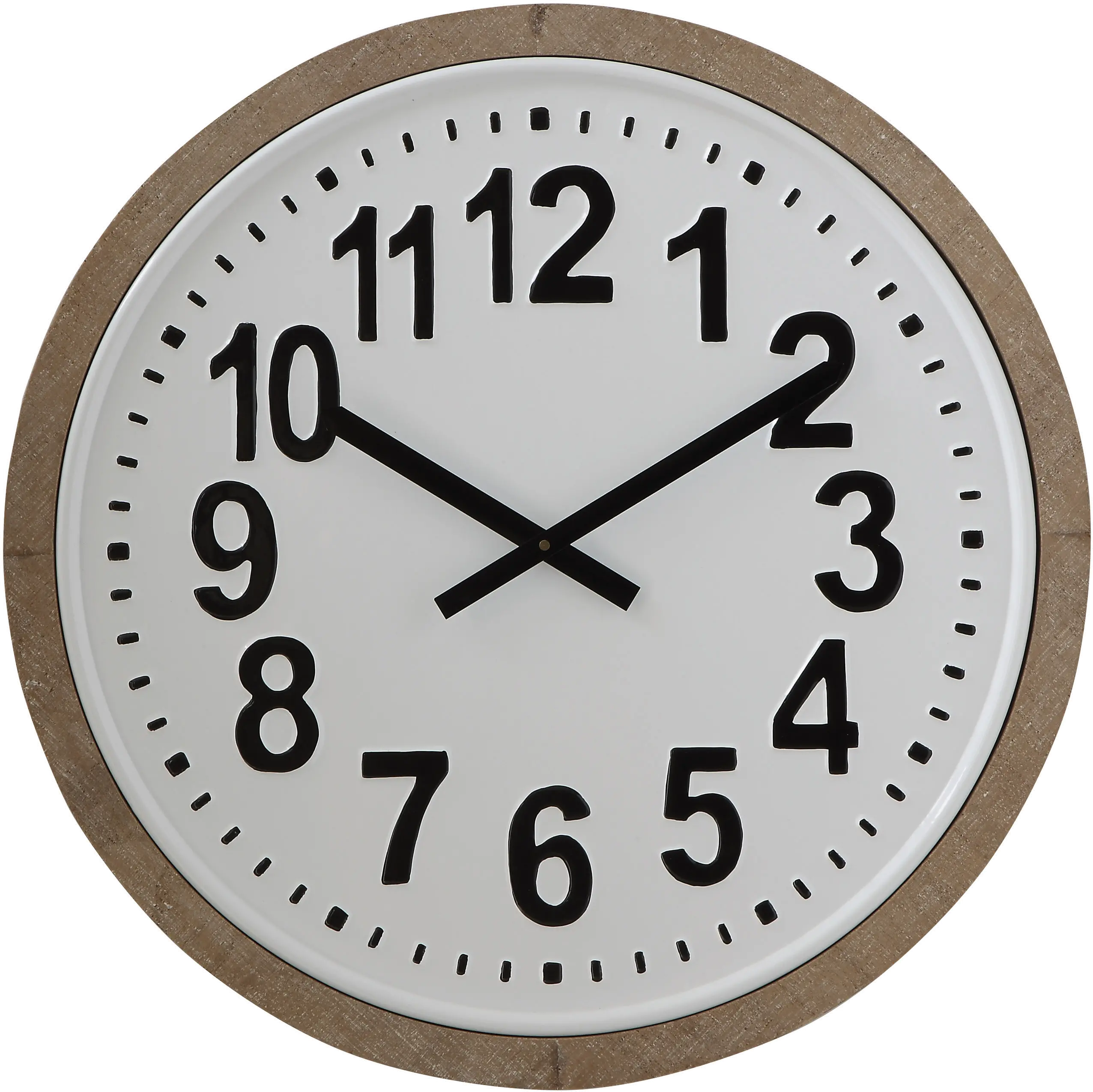 Round White and Black Metal Wall Clock with Wood Frame-1