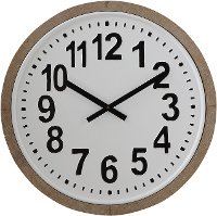 Round White and Black Metal Wall Clock with Wood Frame
