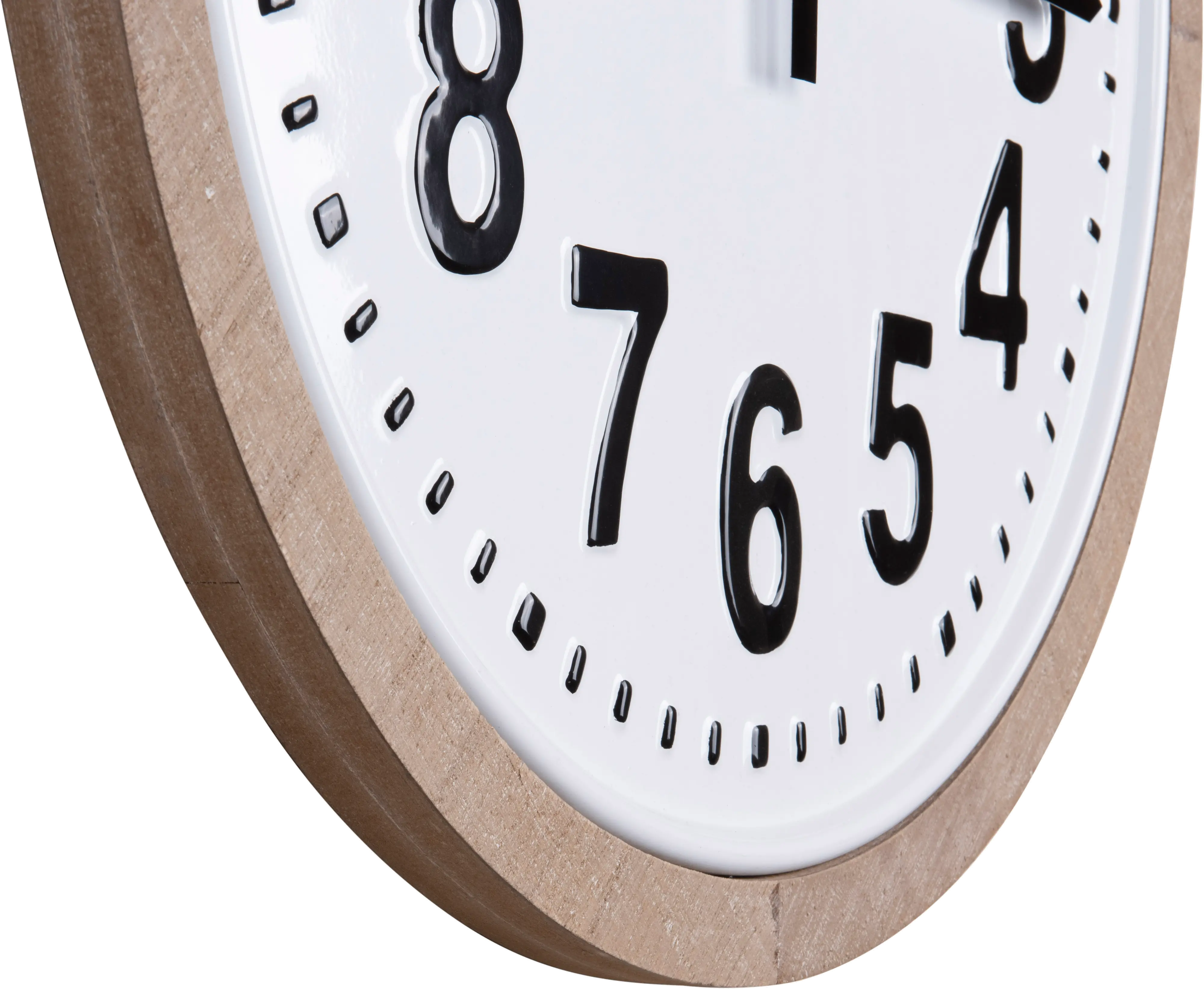Round White and Black Metal Wall Clock with Wood Frame-2