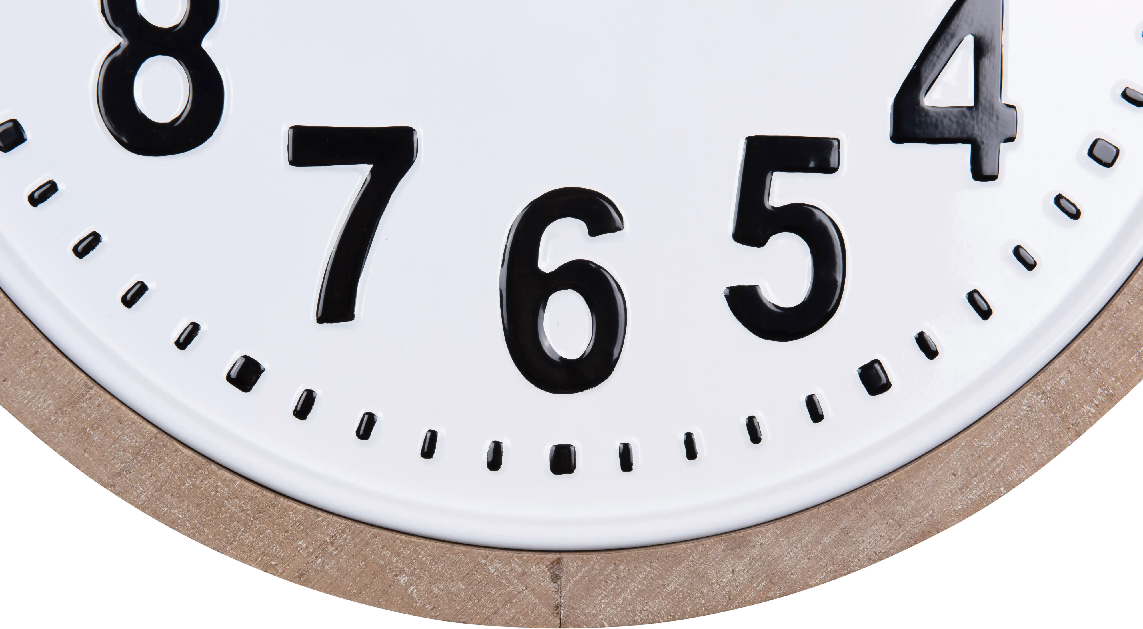 Round White and Black Metal Wall Clock with Wood Frame-3