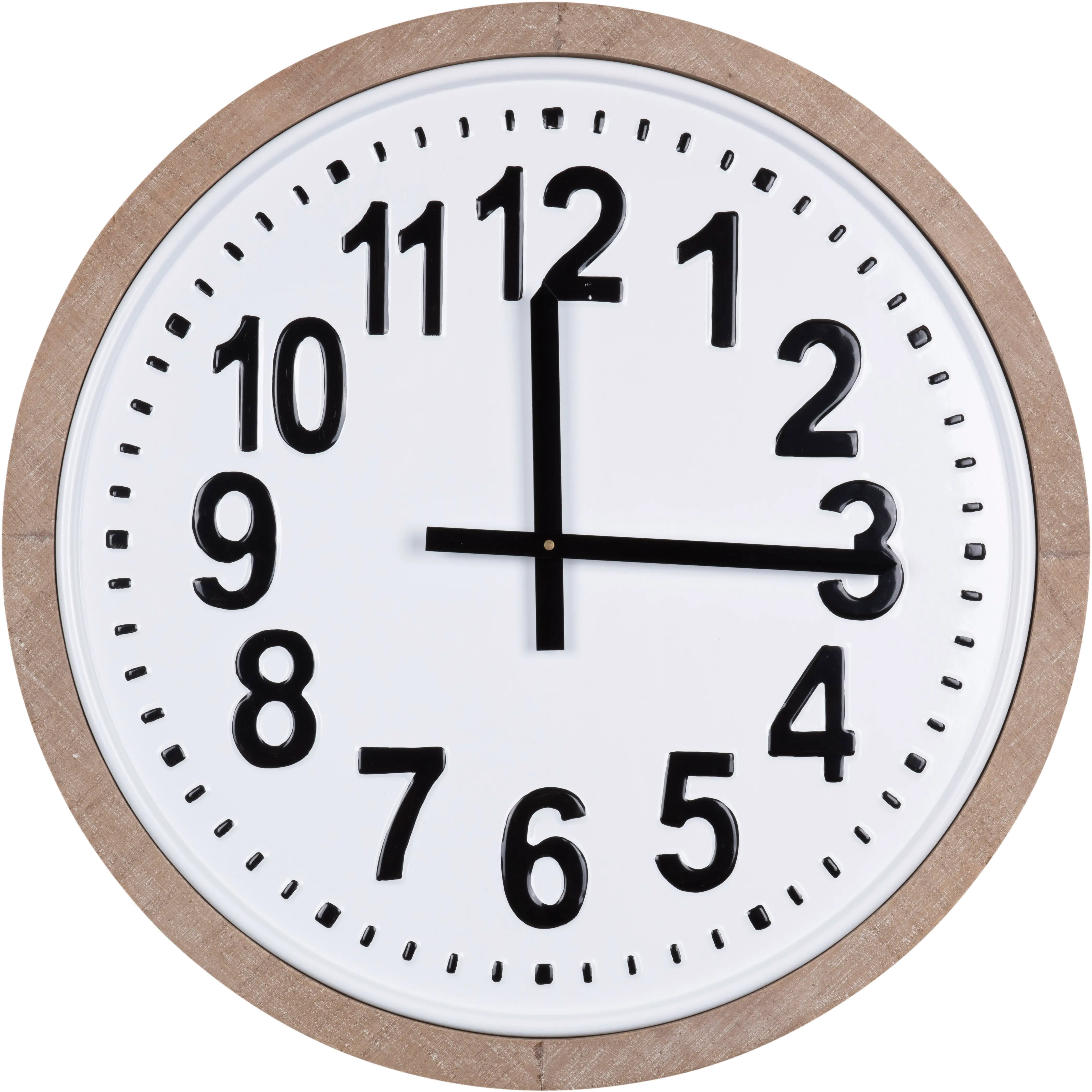 Round White and Black Metal Wall Clock with Wood Frame-4