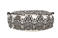 Black Embroidered Pouf with Pom-Pom Trim