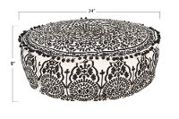 Black Embroidered Pouf with Pom-Pom Trim-3