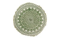 Round Green Embroidered Throw Pillow with Pom-Pom Trim-1