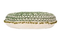 Round Green Embroidered Throw Pillow with Pom-Pom Trim-2