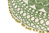 Round Green Embroidered Throw Pillow with Pom-Pom Trim-3