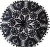 Round Black Embroidered Throw Pillow with Pom-Pom Trim