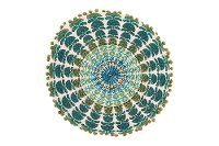 Blue and Green Embroidered Round Throw Pillow