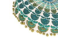 Blue and Green Embroidered Round Throw Pillow-2