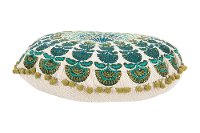 Blue and Green Embroidered Round Throw Pillow-3