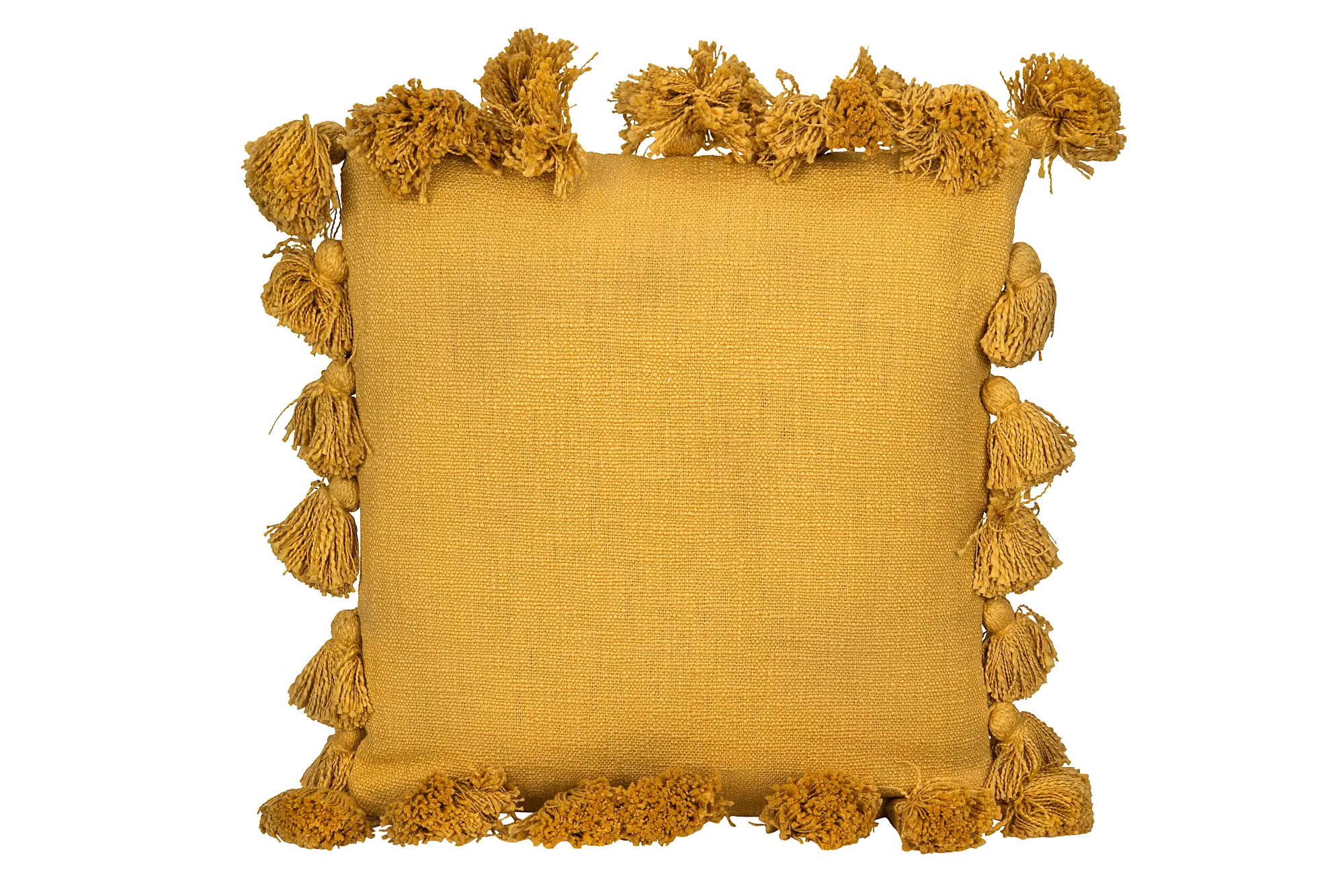 Square Mustard Throw Pillow with Tassels-1