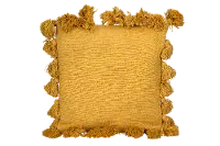 Square Mustard Throw Pillow with Tassels