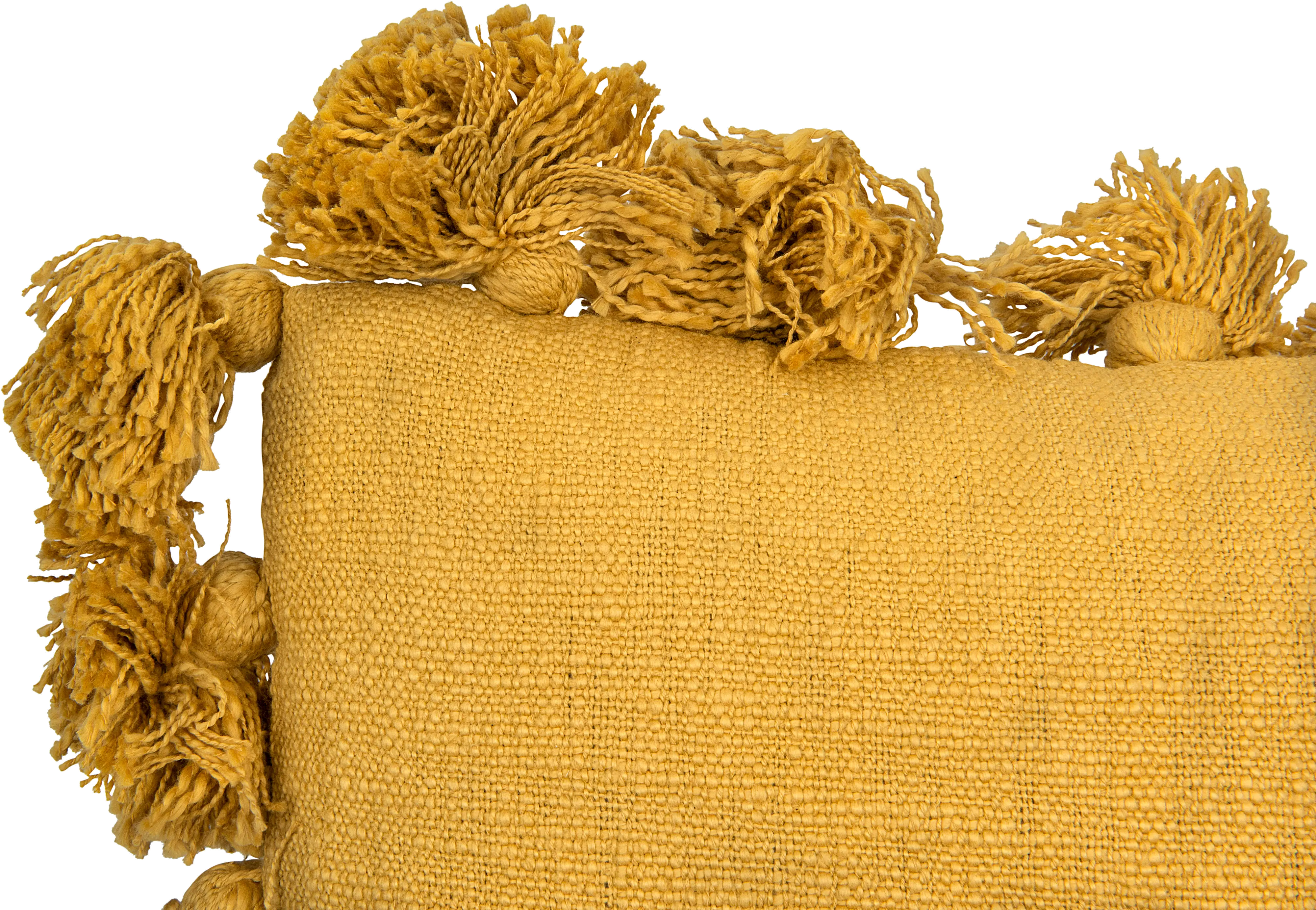 Square Mustard Throw Pillow with Tassels-2