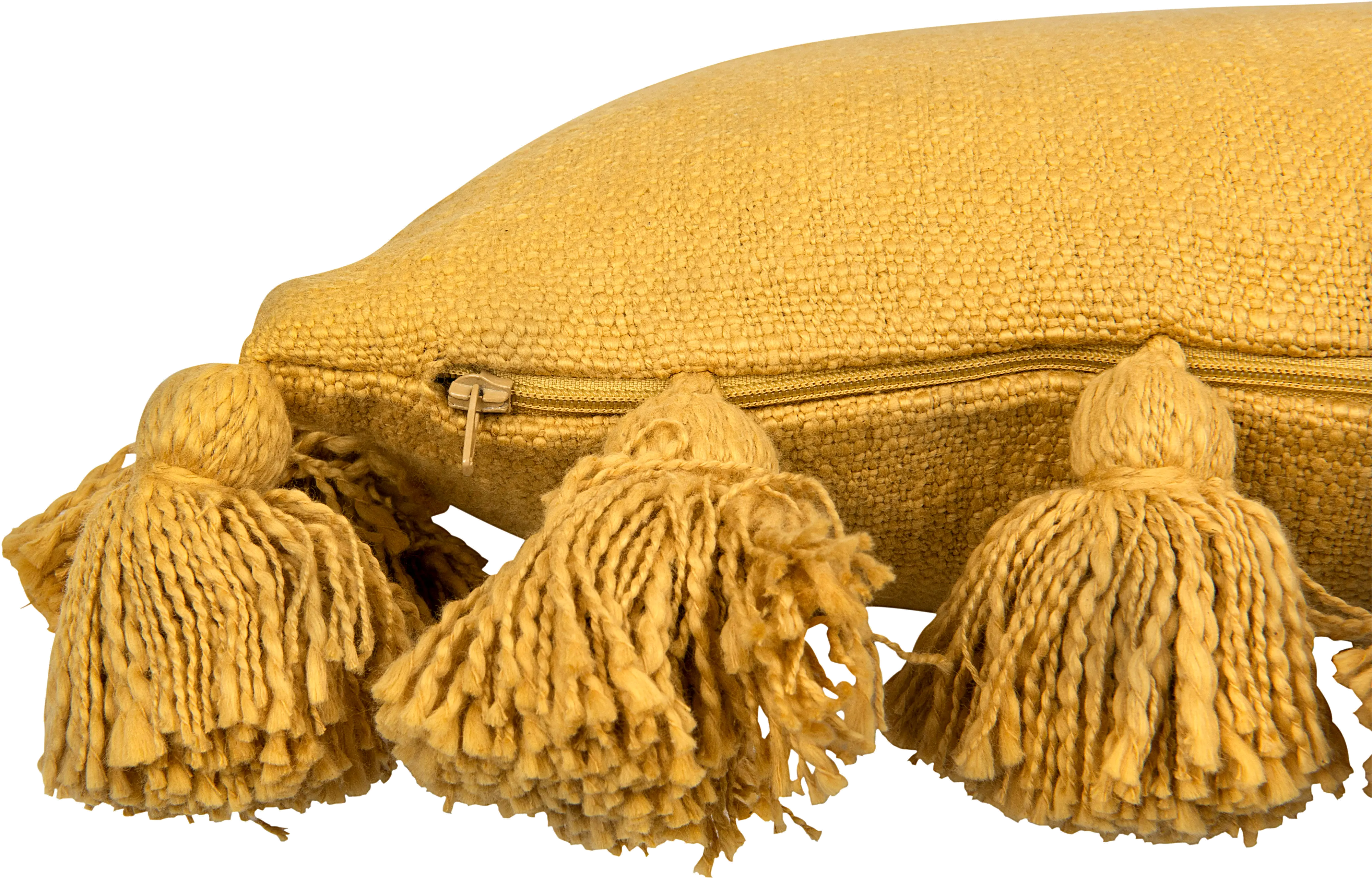 Square Mustard Throw Pillow with Tassels-3