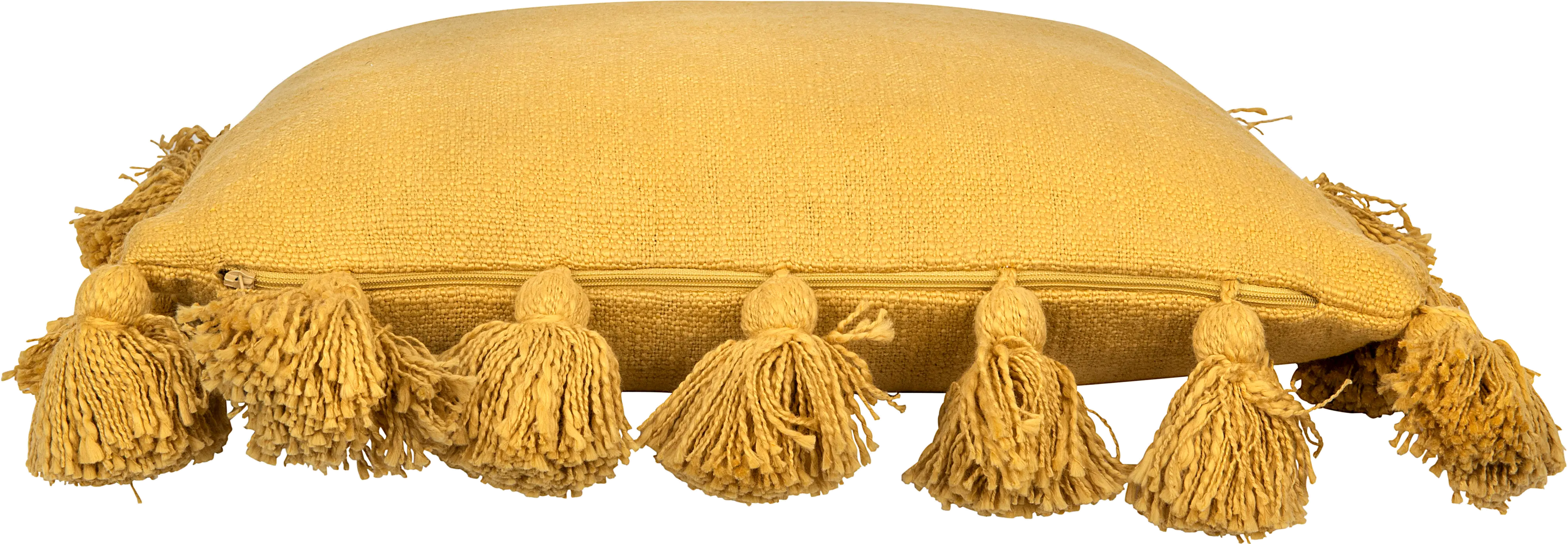 Square Mustard Throw Pillow with Tassels-4