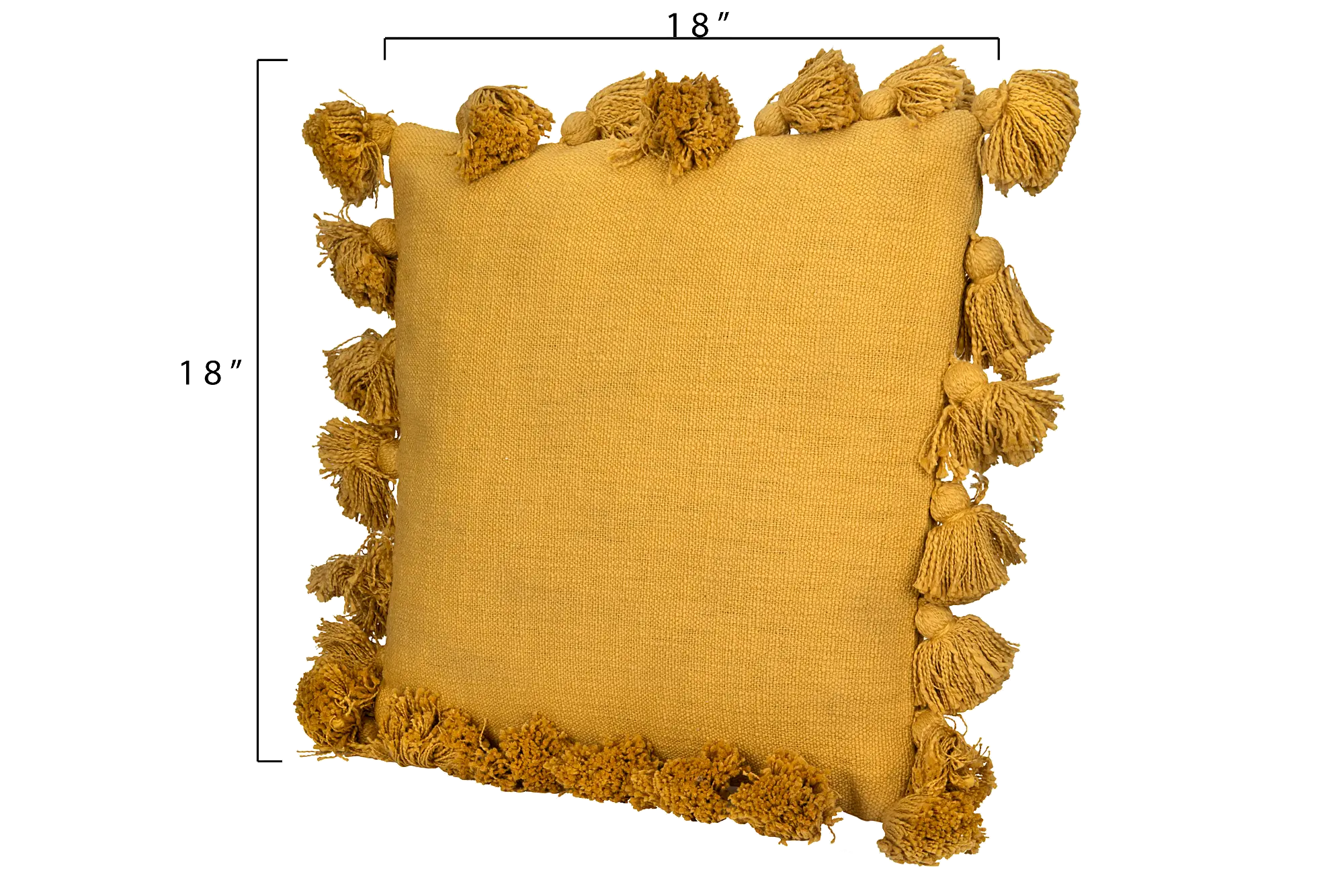 Square Mustard Throw Pillow with Tassels-5