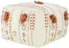 Cream Embroidered Pouf with Applique and Fringe