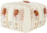 Cream Embroidered Pouf with Applique and Fringe