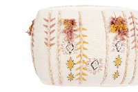 Cream Embroidered Pouf with Applique and Fringe-2