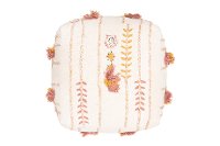 Cream Embroidered Pouf with Applique and Fringe-3