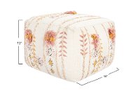 Cream Embroidered Pouf with Applique and Fringe-4
