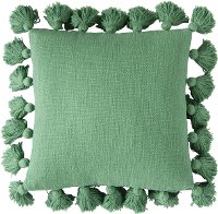 Green Cotton Throw Pillow with Tassels