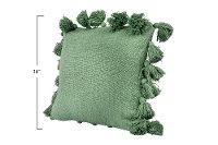 Green Cotton Throw Pillow with Tassels-5