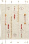 Cream Embroidered Throw Blanket with Tassels and Applique