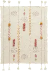 Cream Embroidered Throw Blanket with Tassels and Applique