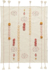 Cream Embroidered Throw Blanket with Tassels and Applique