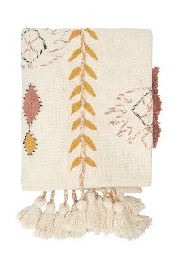 Cream Embroidered Throw Blanket with Tassels and Applique-4