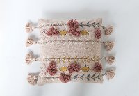 Pink Cotton Embroidered Throw Pillow with Tassels