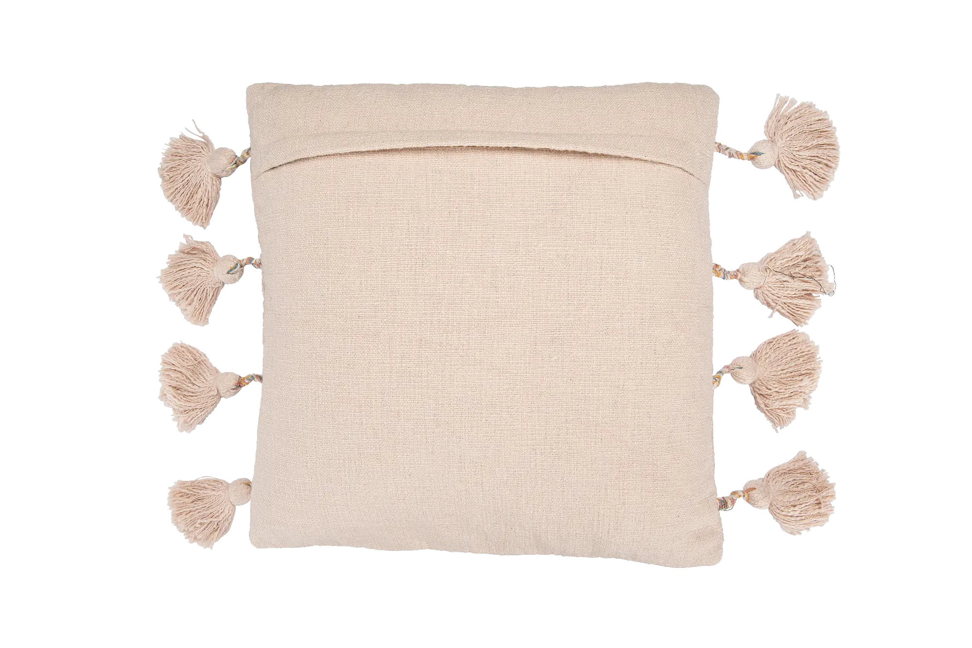 Pink Cotton Embroidered Throw Pillow with Tassels-2