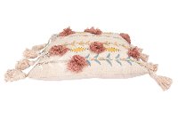 Pink Cotton Embroidered Throw Pillow with Tassels-4